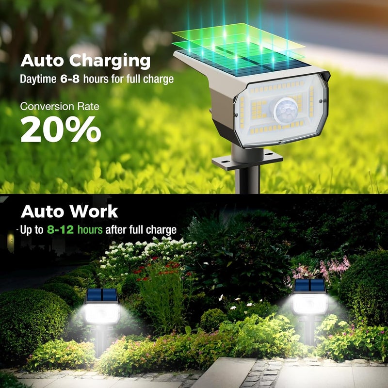 nipify 1 Pack Solar Lights Outdoor Waterproof, Motion Sensor Spot Lights 3 Modes Solar Powered Spotlights 2-in-1 Auto On/Off Landscape Lighting for Outside Yard Wall Garden, Cool White - Image 1